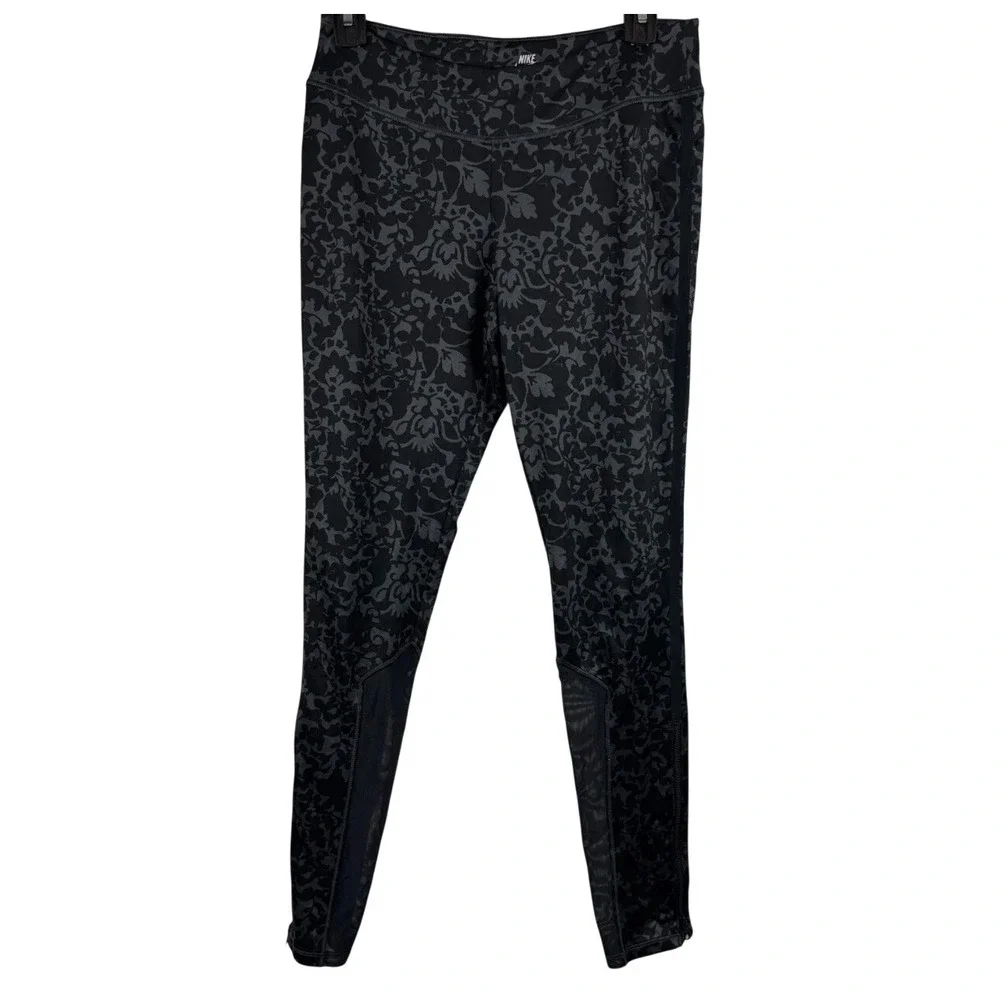 Nike Leggings Womens Medium‎ Black Damask Floral Mesh Ankle Zip 375887-101